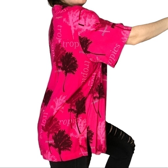 Havana Jacks Cafe Tropical Hawaiian Button Short Sleeve Shirt Pink palm tree - Picture 6 of 8